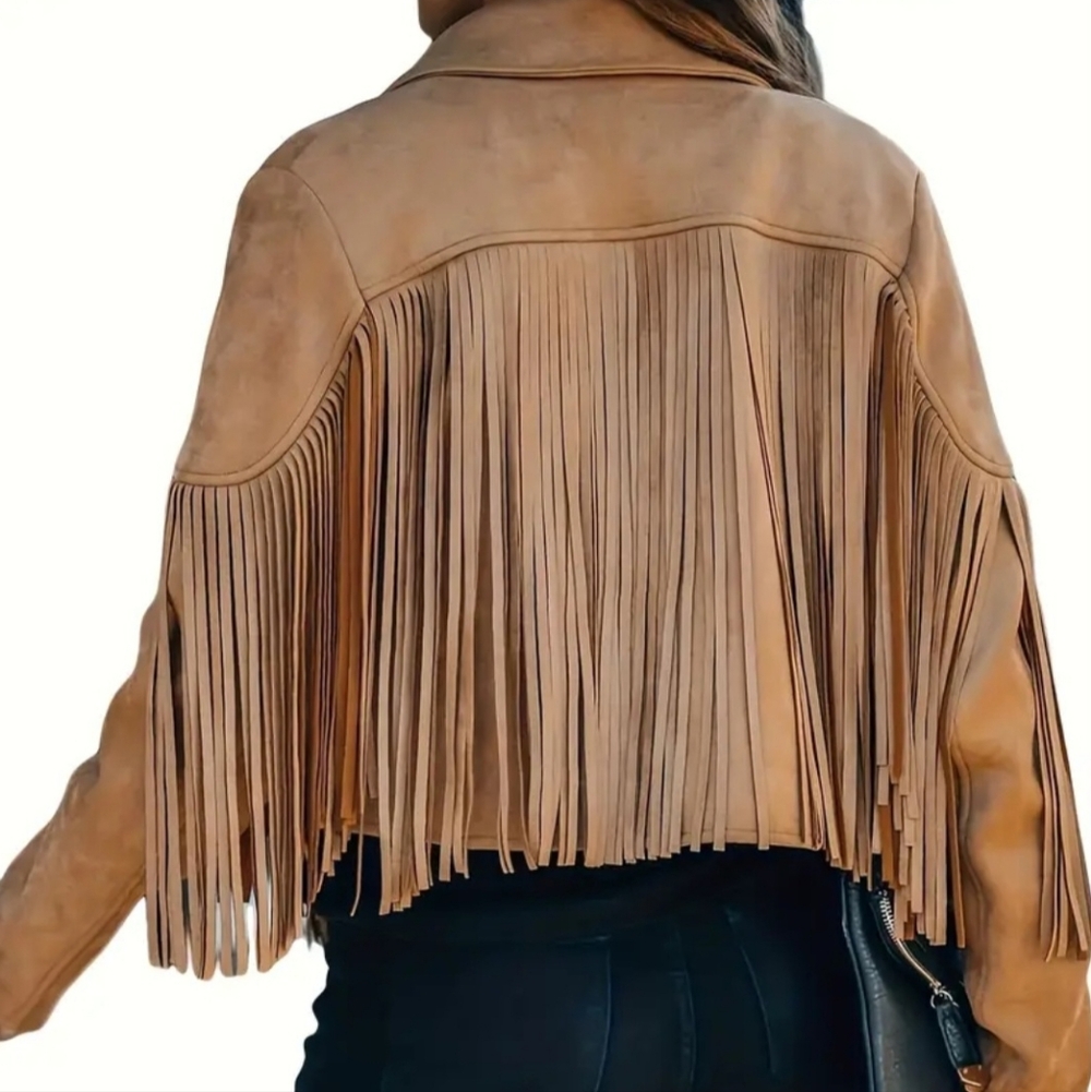 Tan Fringe Soft Sueded Jacket - Stylish Western-Inspired Coat NWOT ❤️ - Picture 2 of 5